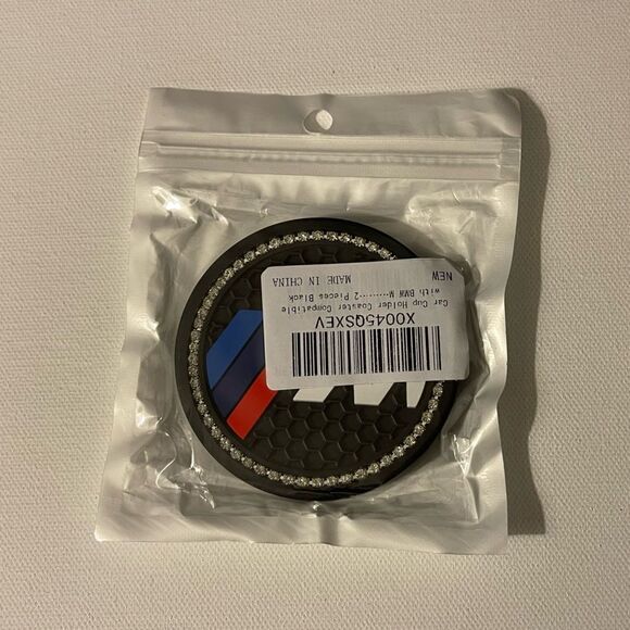 BMW Motorsports Logo Cup Holder Coasters Black with Bling set of 2 NWT - Picture 4 of 4